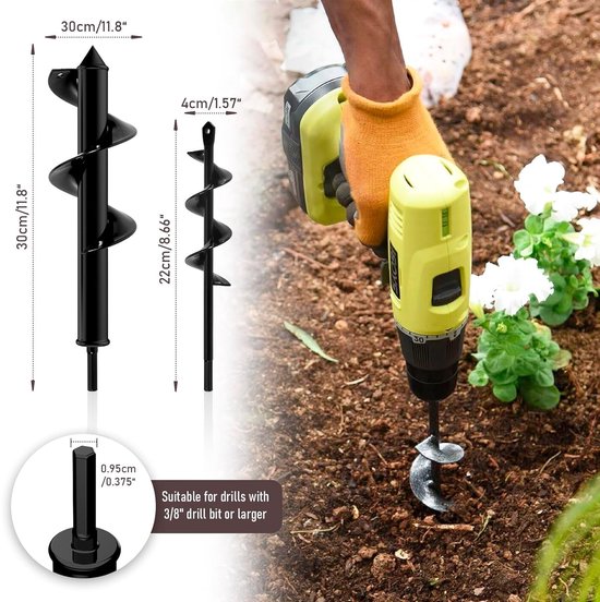 2 Stuks Tuingatenboor - Grondboor voor Boormachine, Snoerloze Handboor voor Tuinplanten van Merkloos	 — afbeelding 5