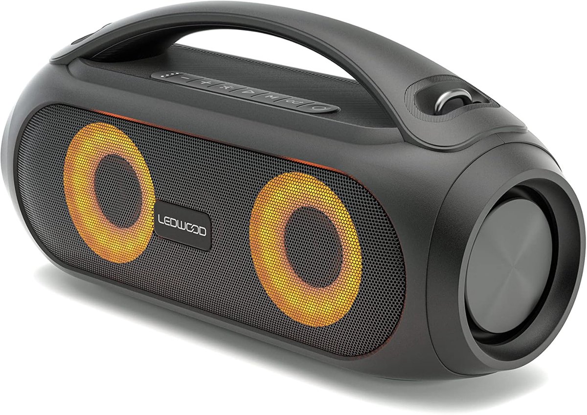 Draagbare TWS Bluetooth-luidspreker met LED-lichten, krachtige bas, IPX5 spatwaterdicht, en FM-radio