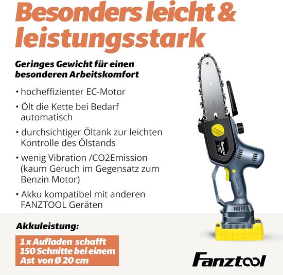 Mini-kettingzaag 20V met borstelloze motor en snel oplaadkabel - Lichtgewicht, krachtig en automatisch gesmeerd — afbeelding 3