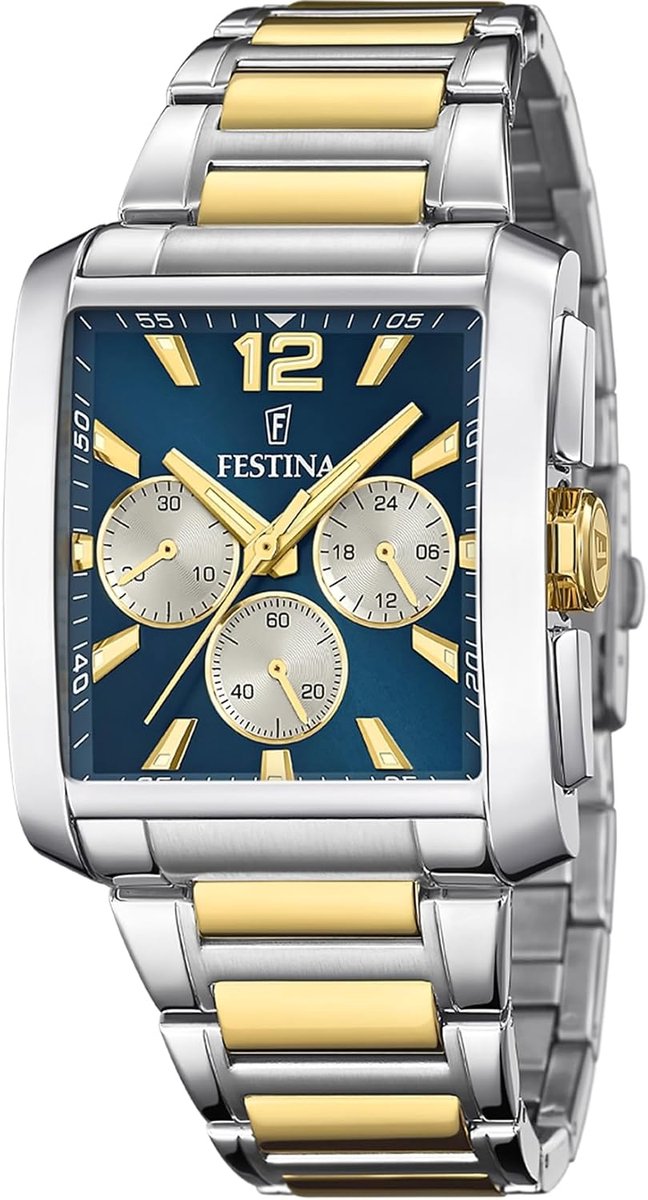 Heren Analoge Quartz Horloge met RVS Band - Zilver-Goud-Blauw