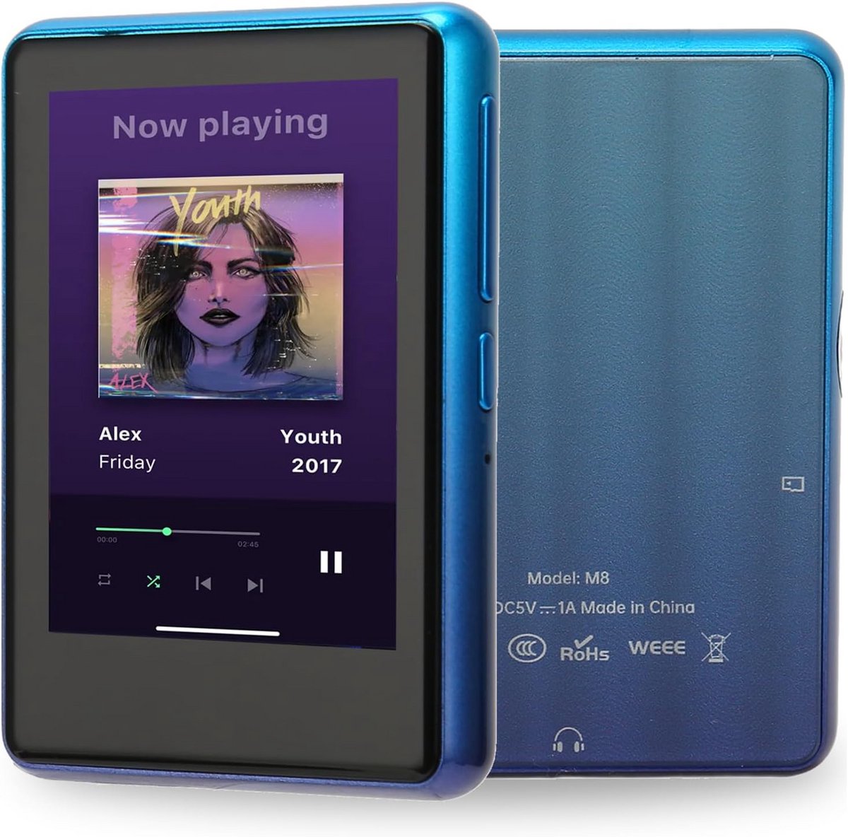 Bluetooth MP3-speler met 256GB, 2,4 Inch Touchscreen en Hoofdtelefoon