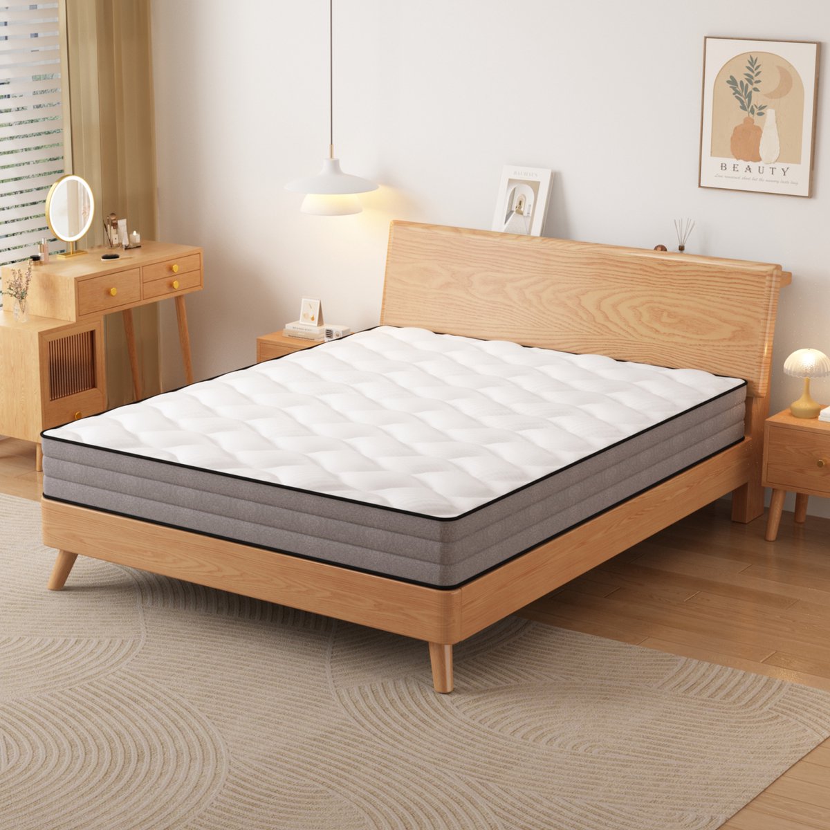 STILVORA Pocketveringmatras 90x200 cm – 7 Zones Met Traagschuim – Drukverlagend En Stil Slaapcomfort – 20 cm – Wit En Grijs