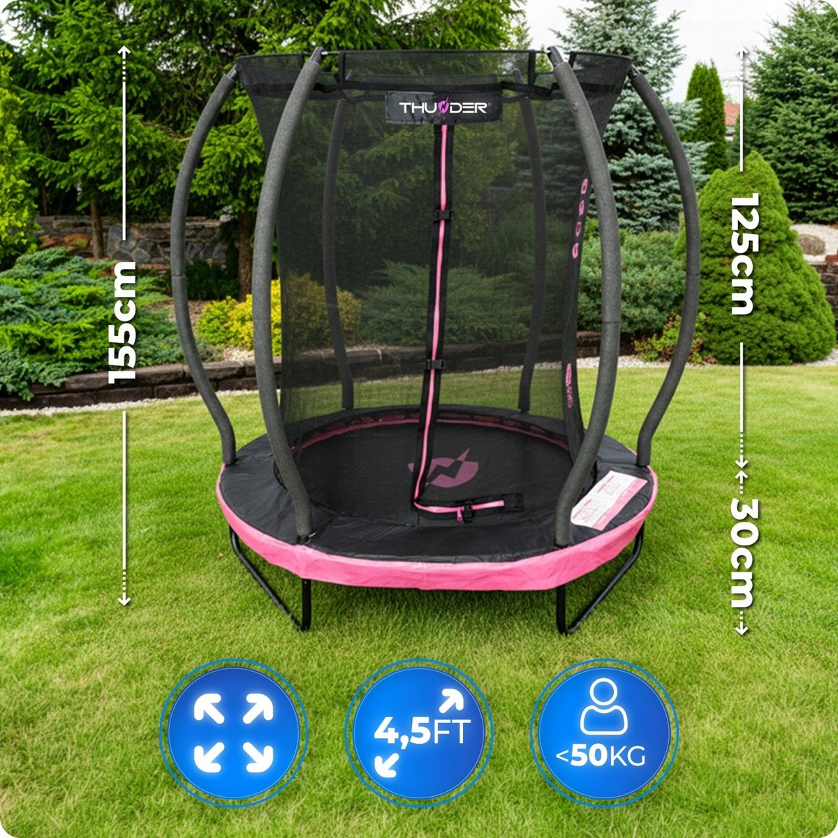 Thunder Trampoline 140 cm – Ronde Trampoline – Max. 50 kg – Roze — afbeelding 6