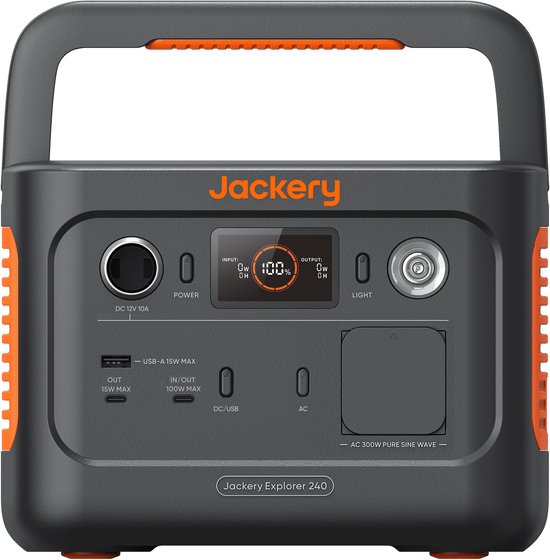 Jackery – Explorer 240 V2 – draagbaar energiestation – 256 Wh LiFePO4-accu – 300W AC/100W USB-C-uitgang – 1 uur snel volledig opladen via APP – zonnegenerator voor buiten kamperen en noodgevallen