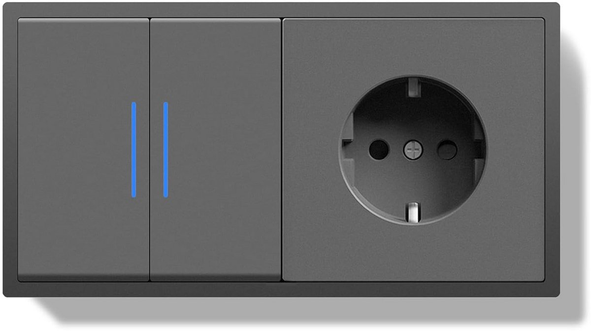 Inbouw Lichtschakelaar met Stopcontact Tweevoudig Indicator Grijs