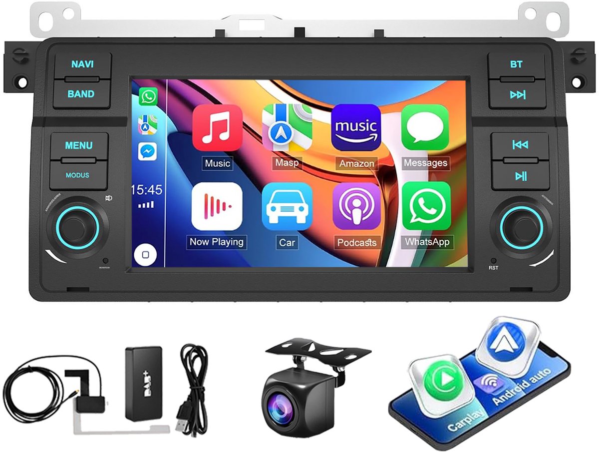 ESSGOO Autoradio - voor BMW 3-Serie E46 - Apple Carplay & Android Auto (Draadloos) - Android 15 - 2+32GB - 7 Inch HD Touchscreen - GPS, Wifi, BT, SWC - DAB & Achteruitrijcamera