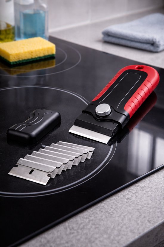 Kitian Glasschraper - Glaskrabber met 15 Mesjes en Ergonomisch Handvat - Inductie Beschermer - Keramische/ Inductie Kookplaat Reiniger - Kookplaat Schraper