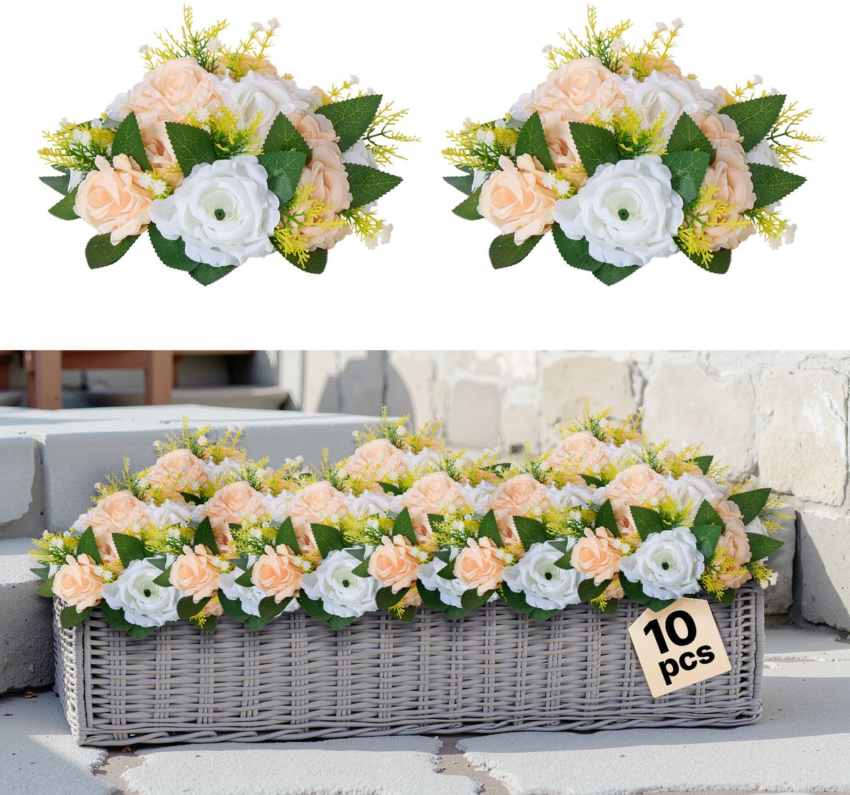 Vevor Bloemenballen 24x24x12cm Kunstmatige Bloemstukken Champagne Kleur