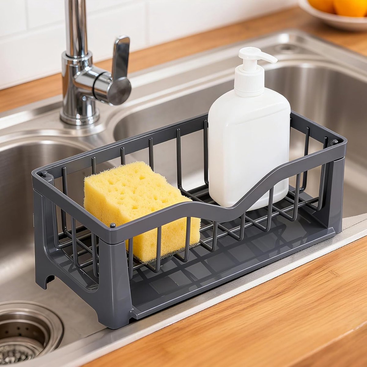 Sink Organiser - Sponge Holder - Plastic - Zwart - Keuken - Afvoerpunt - Organisator