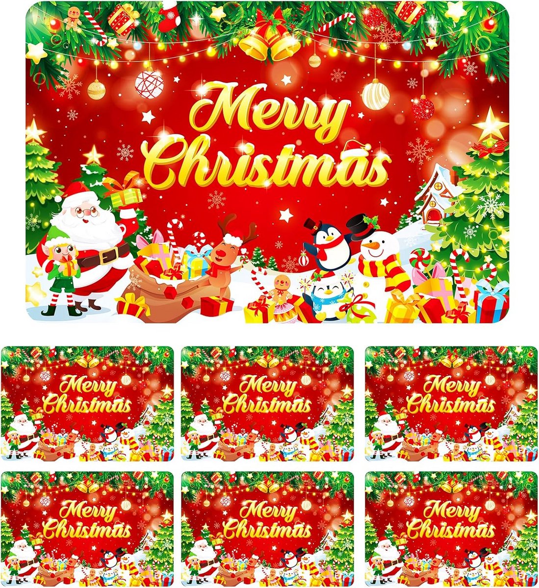 6x PVC Kerstplacemats met Rendier en Kerstman - Wasbaar, Hittebestendig - 42x