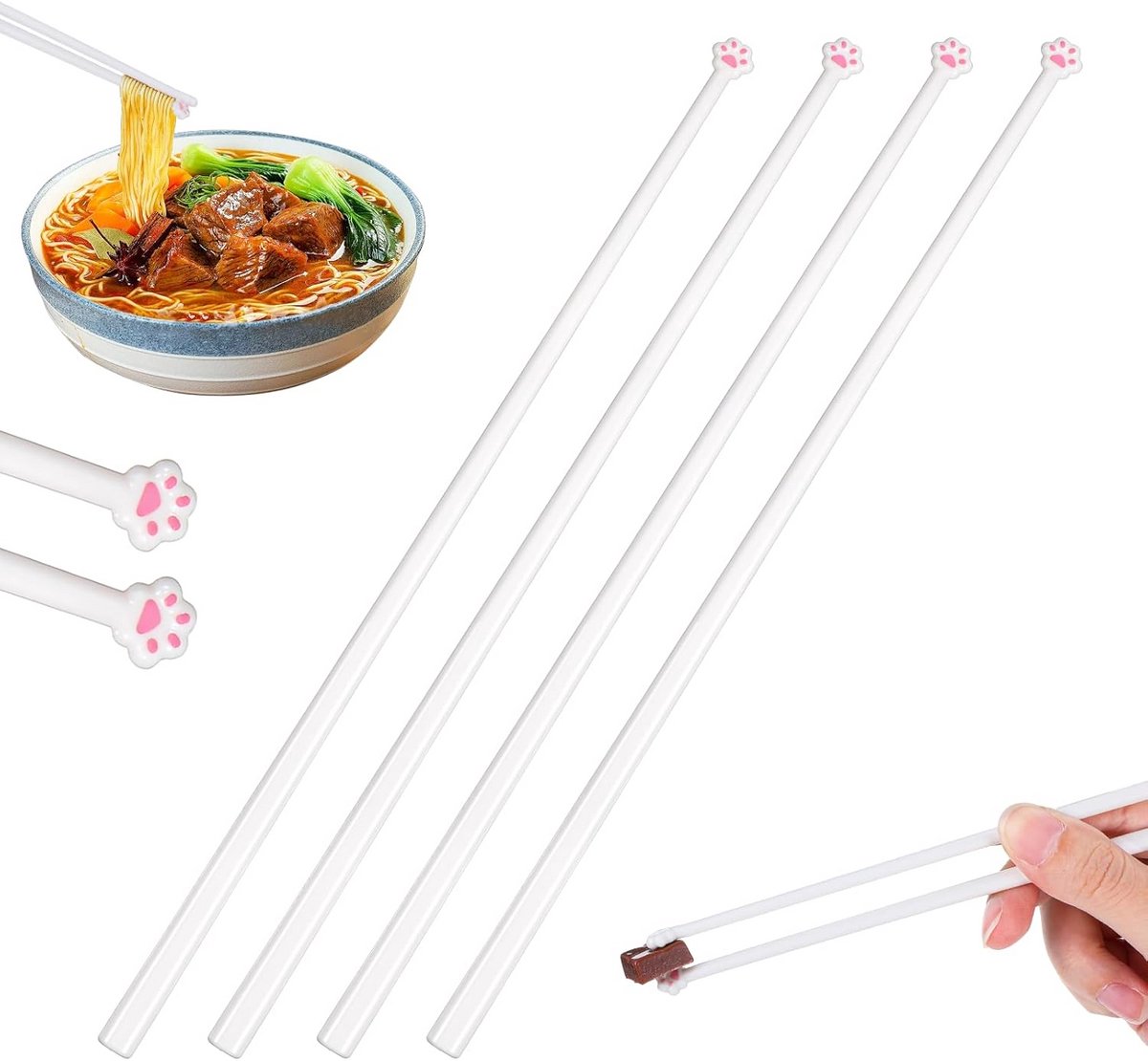 2 Paar Schattige Eetstokjes met Kattenpootjes - Herbruikbaar voor Kinderen en Sushi