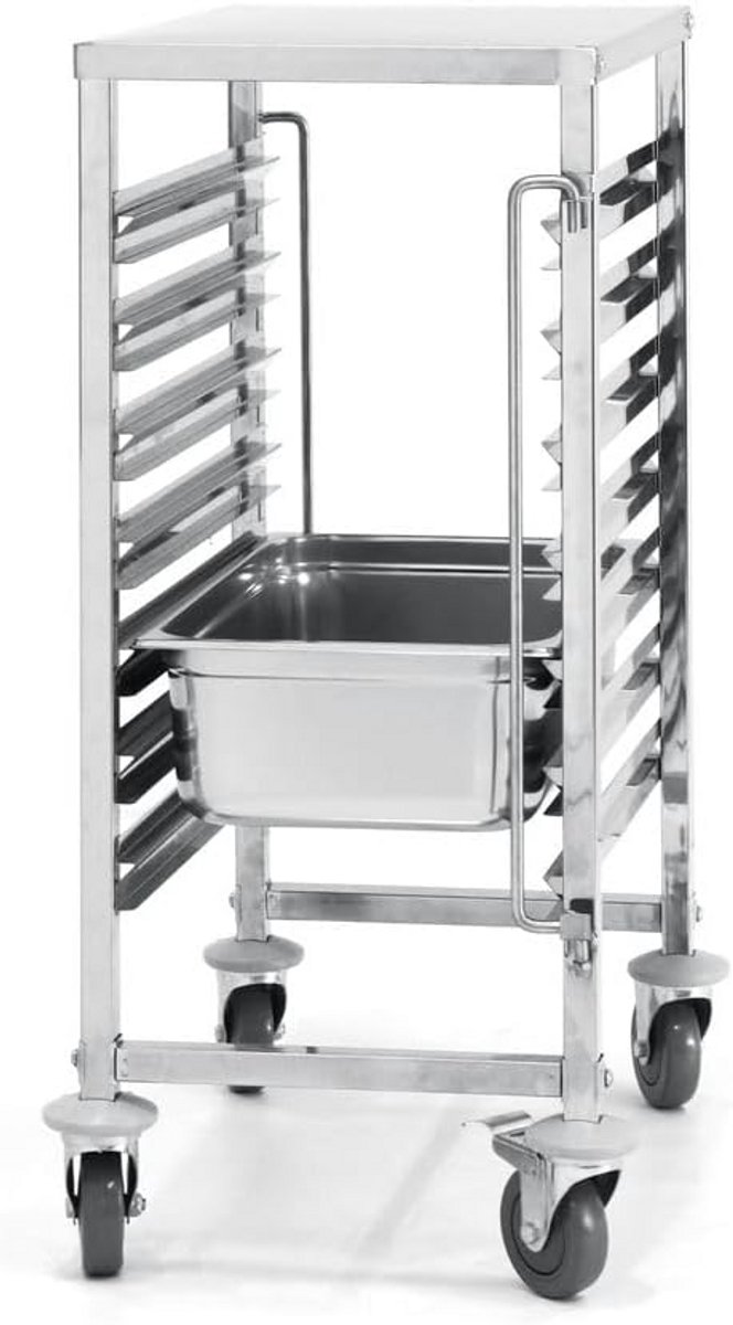 Professionele RVS Regal Trolley voor 7x GN 1/1 Bakken - Horeca Opslagwagen