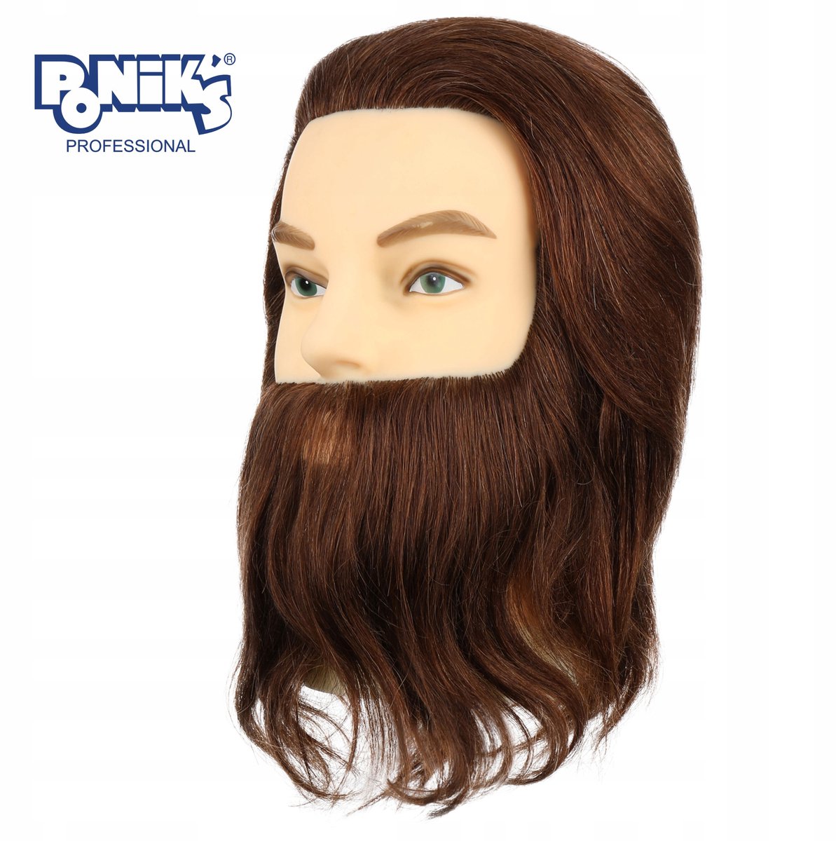 Poniks Hoofdhuid Trainingshoofd met Baard - Natuurlijke Menselijke Haar 100% - Professioneel, Realistisch, 30 cm
