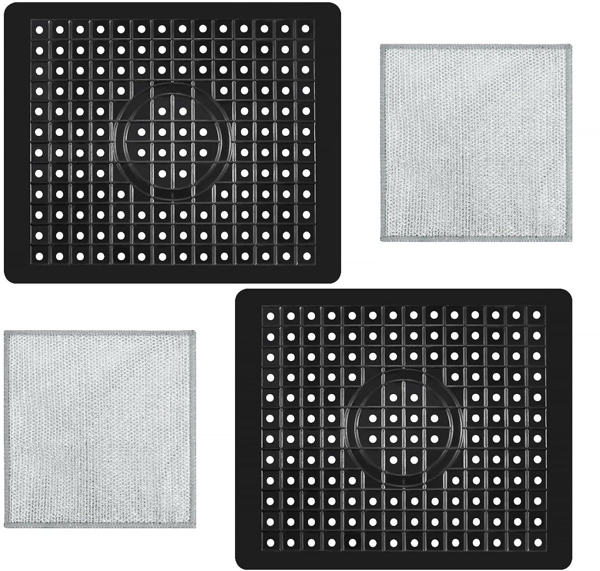 Gootsteenmat - Gootsteenmatten - Hittebestendig Rubber Met Convex-Concaaf Reliëf - 2 Stuks - Keuken En Badkamer Zwart