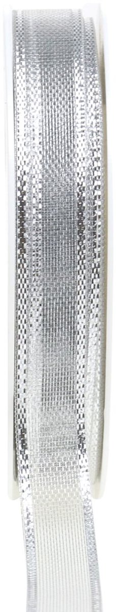 Cadeau lint zilveren strepen 15mm 25m