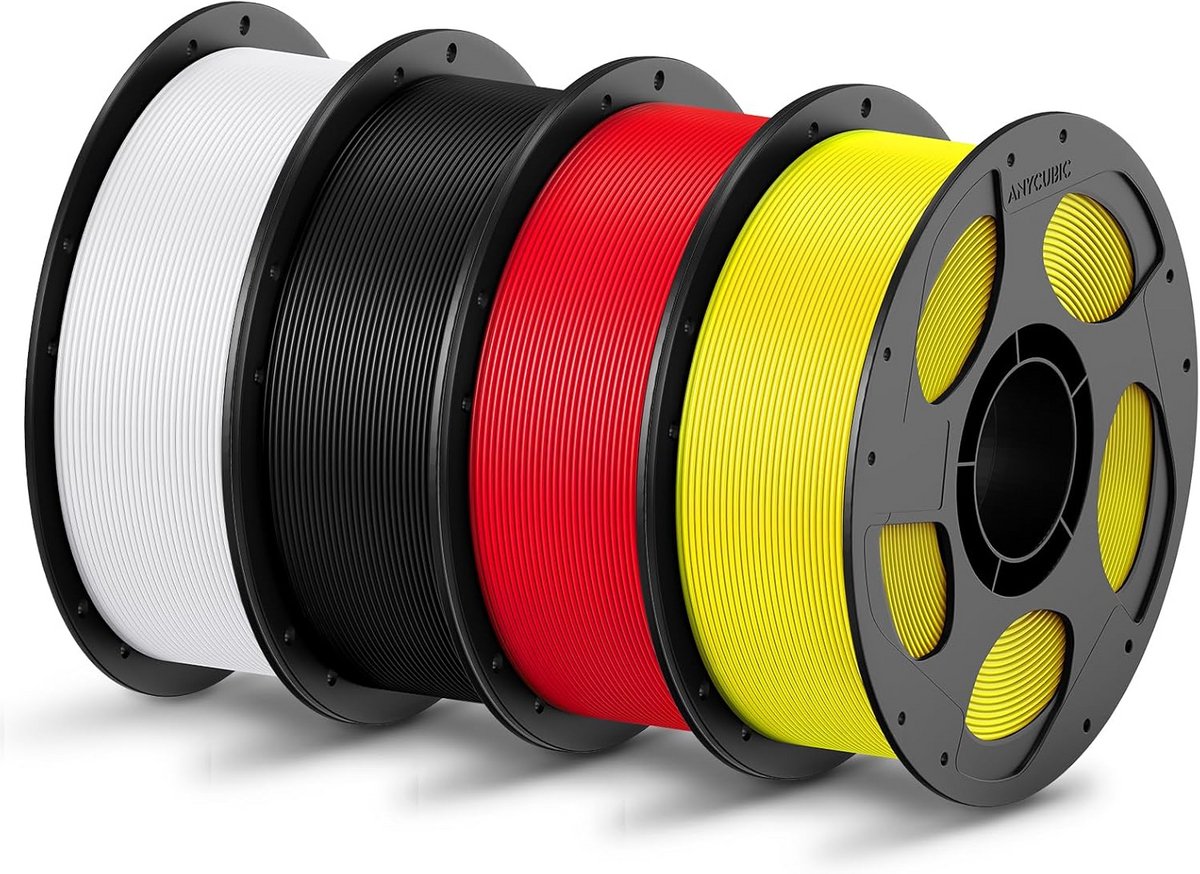 PLA 3D Printer Filament 1.75mm Set - 4 Kleuren (Wit, Zwart, Rood, Geel) - Hoge Precisie