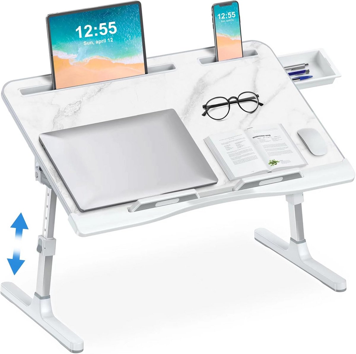 Verstelbaar Bedtafel voor Laptop en Ontbijt - Marmer Patroon - Inclusief Lade