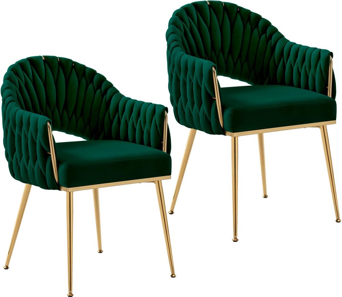 Set van 2 Fluflen Eetkamerstoelen met Armleuning en Gouden Poten