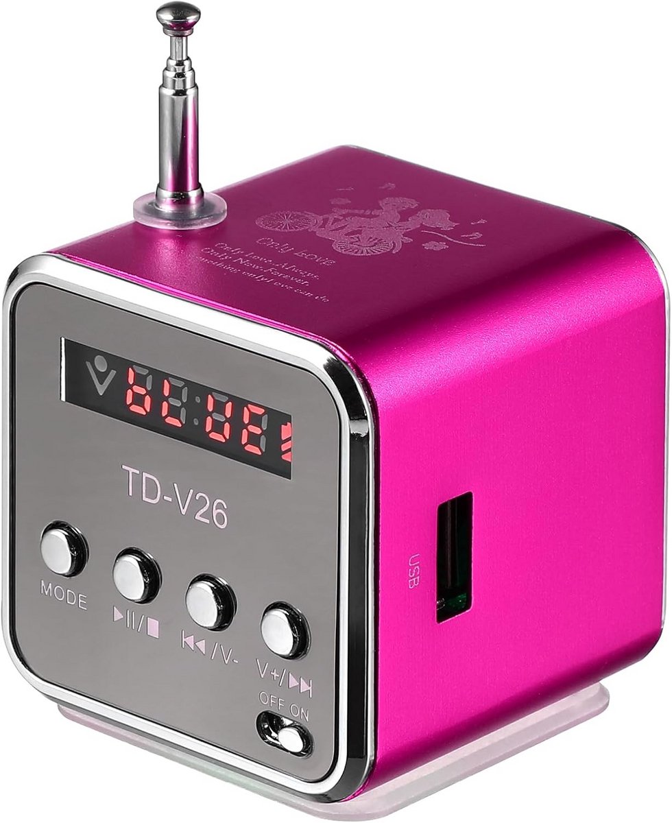 Draagbare Mini Radio met MP3 Speler en Batterij - Roze