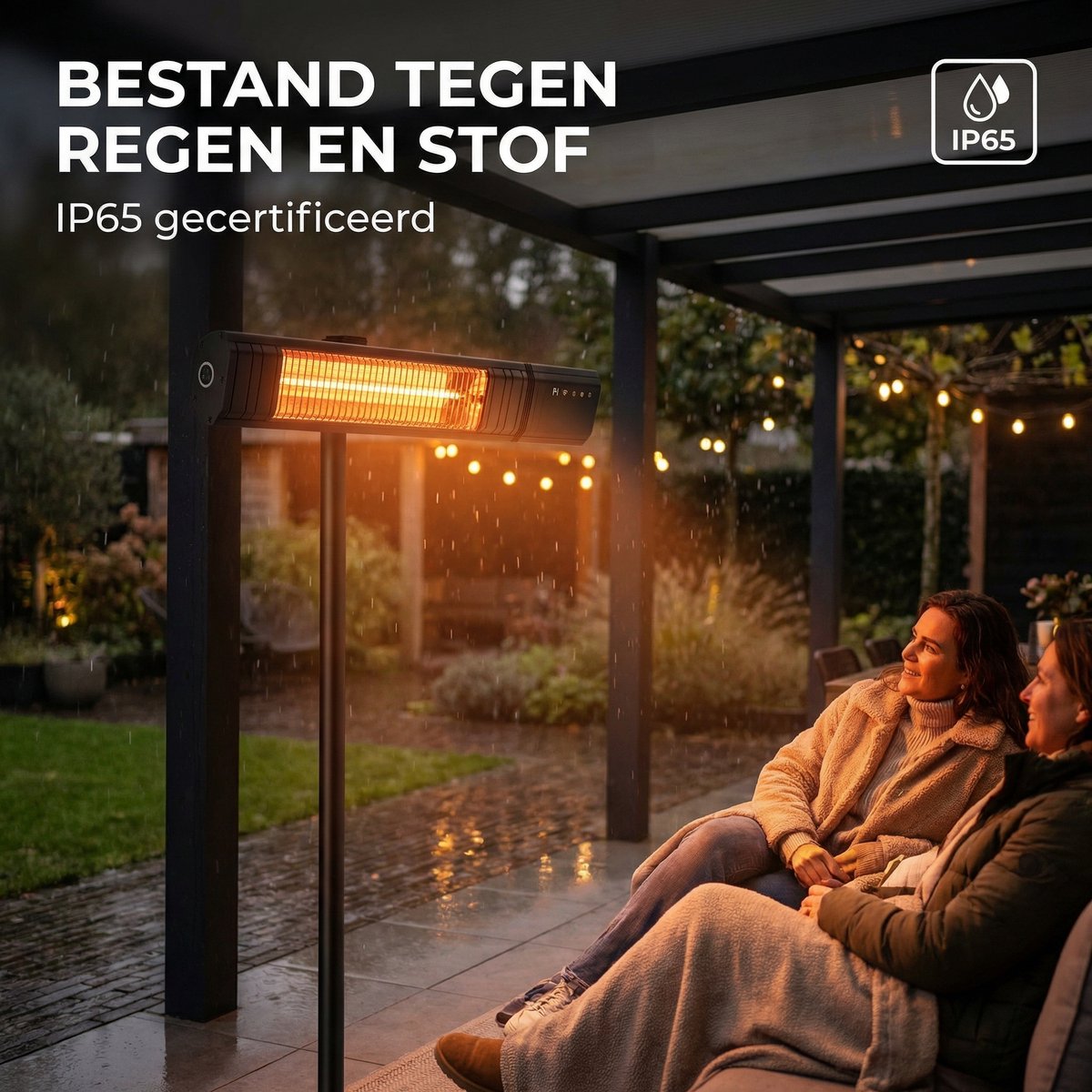 Komodo Fumi Infrarood Terrasverwarmer met Standaard – 2500W – IP65 Waterdicht – 10 Warmtestanden – WiFi via Tuya App – Afstandsbediening – Zwart – foto 2