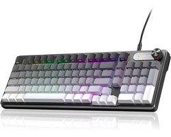 Furycube IP98 PRO – Mechanisch-Feeling Gaming Toetsenbord – 98 Toetsen – RGB Verlichting – Bedraad – 5000mAh Batterij – Grijs