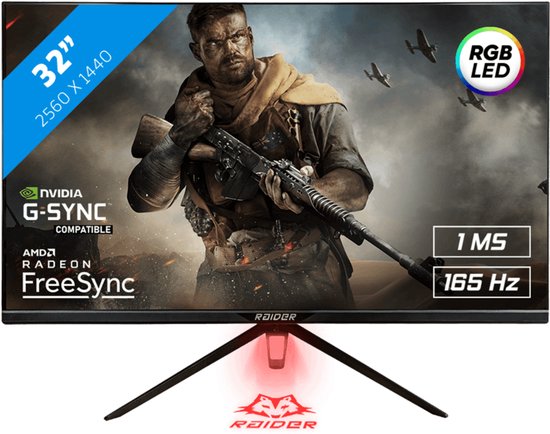 RAIDER Ultra Gaming Monitor - 165Hz - QHD (2560x1440) - IPS - 1 ms - FreeSync/G-Sync - RGB - 32 inch