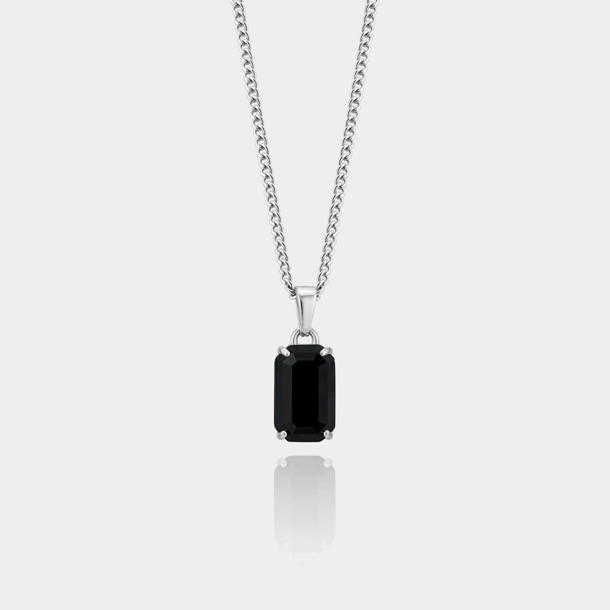 Black Onyx Gemstone Pendant - Zilveren Edelsteen Hanger Ketting - 50 cm lang - Ketting Heren met Hanger - Olympus Jewelry