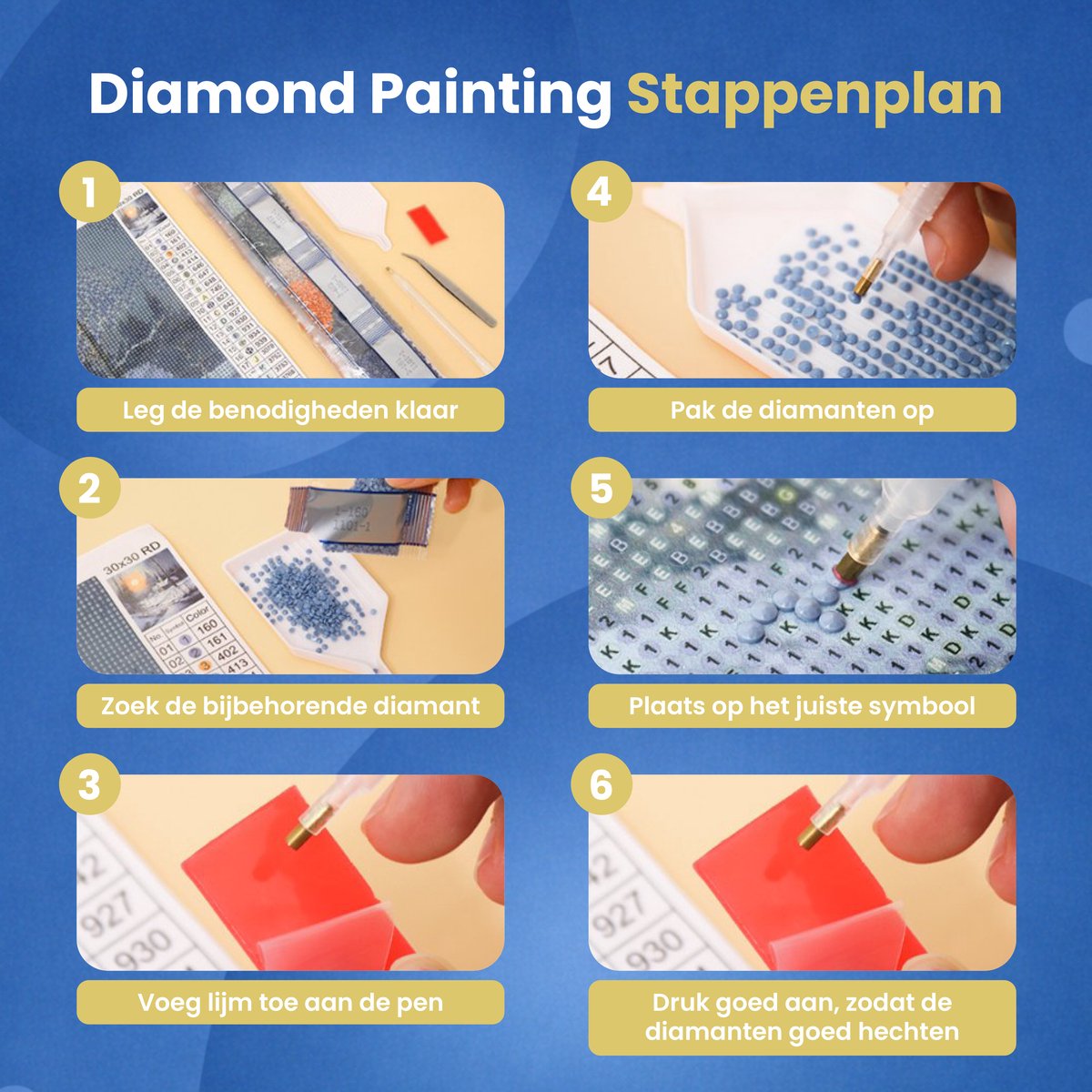 Rubye® Diamond Painting Volwassenen & Kinderen - Pakket Volledig - Nachtuil - 30x40cm — afbeelding 9