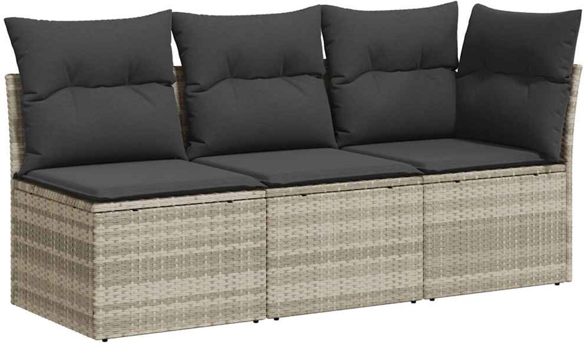 vidaXL - Tuinbank - 3-zits - met - kussens - poly - rattan - lichtgrijs
