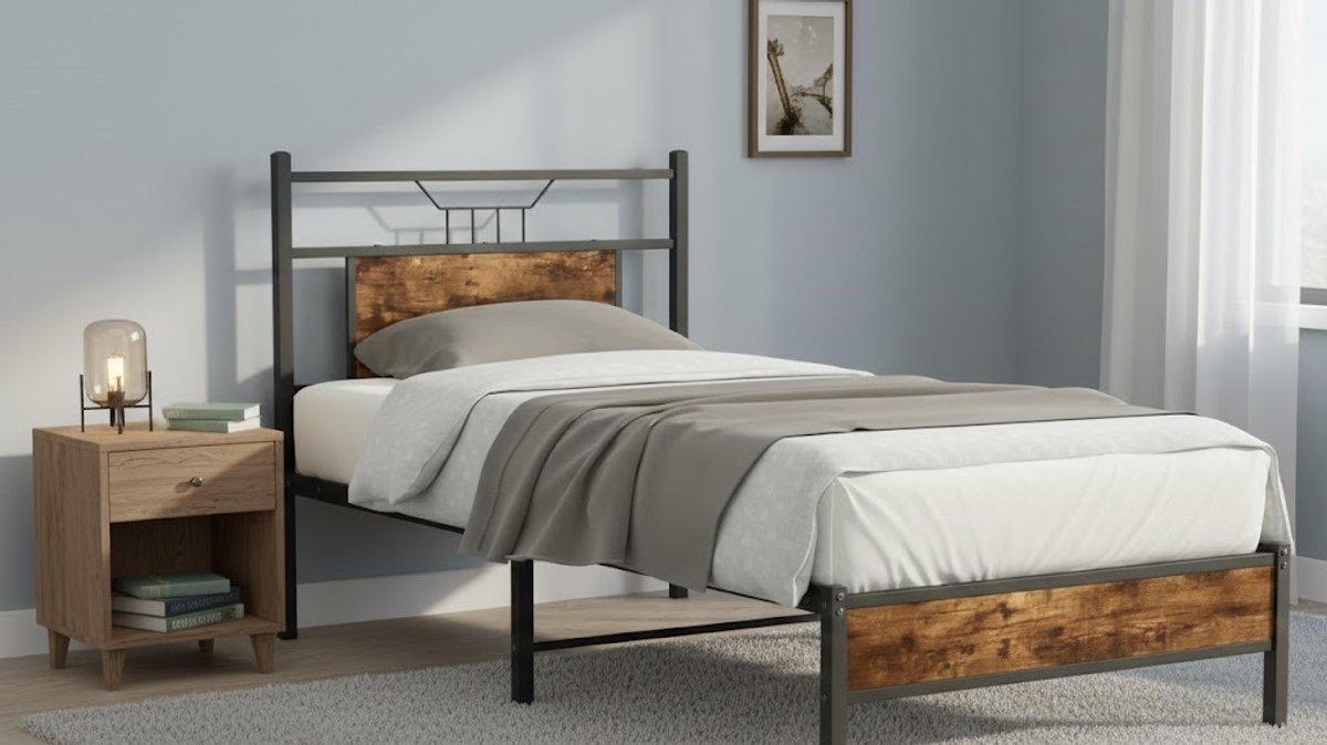 House & Graden Industrial Comfort Opbergbed 90x200 – Stalen Bedframe met Hoofdbord en Extra Opbergruimte – Model 4106880 House & Graden Zwart