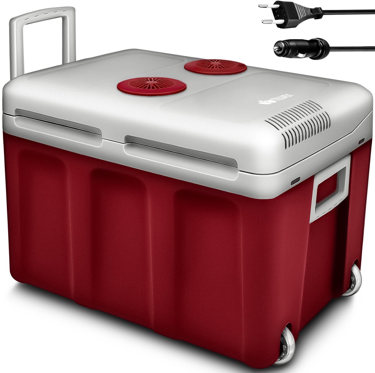 tillvex Koelbox elektrisch 40L met wielen | Mini-koelkast 230 V en 12 V voor auto camping | Koelt & verwarmt | Eco-modus (rood)