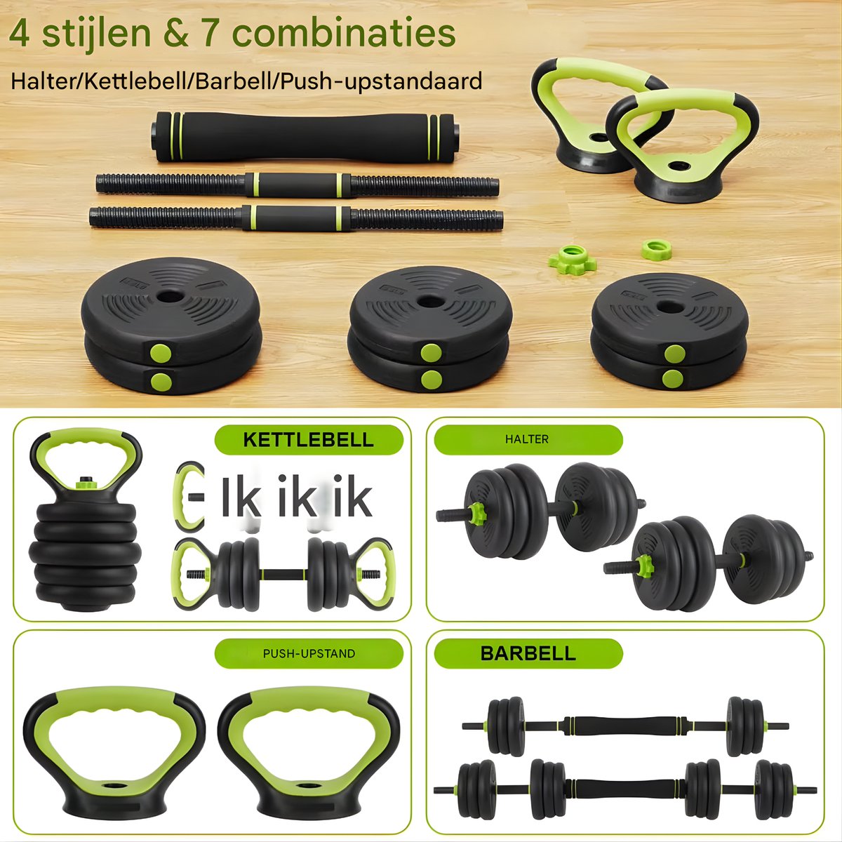 Verstelbare Halterset - Haltergrepen - Verstelbare dumbbells - Voor Thuisgym & Fitnessoefeningen - Dumbbell, Halter, Kettlebell & Push-Up Set - Multifunctioneel Trainingsgewicht - 20kg – foto 2