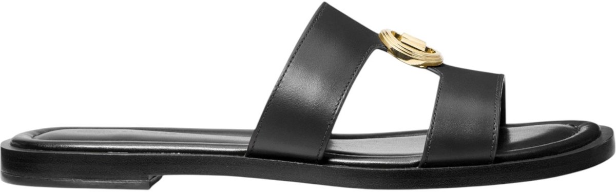 Michael Kors Dames Platte sandalen - Erin Flat Sandal - Zwart - Leer - - Maat 39