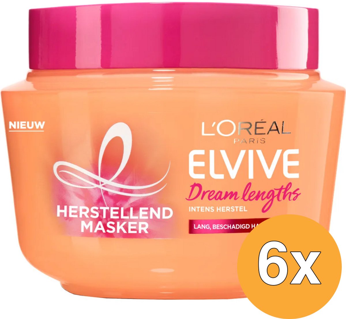 Bol.com L'Oréal Paris Elvive Dream Lengths - Haarmasker - Voor Lang & Beschadigd Haar - 6 x 300ml aanbieding