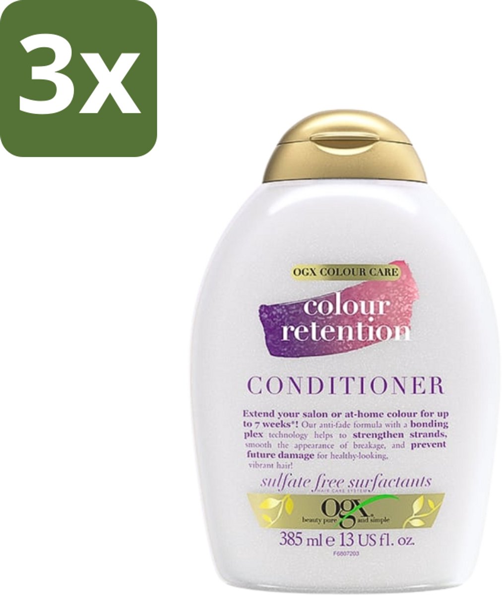 3 x OGX - Colour Retention - Conditioner - Voor Gekleurd Haar - 385 ml - Kleurbehoud - Gekleurd Haar - Haarkleur - Haarkleur Behoud - Haarkleur Beschermen