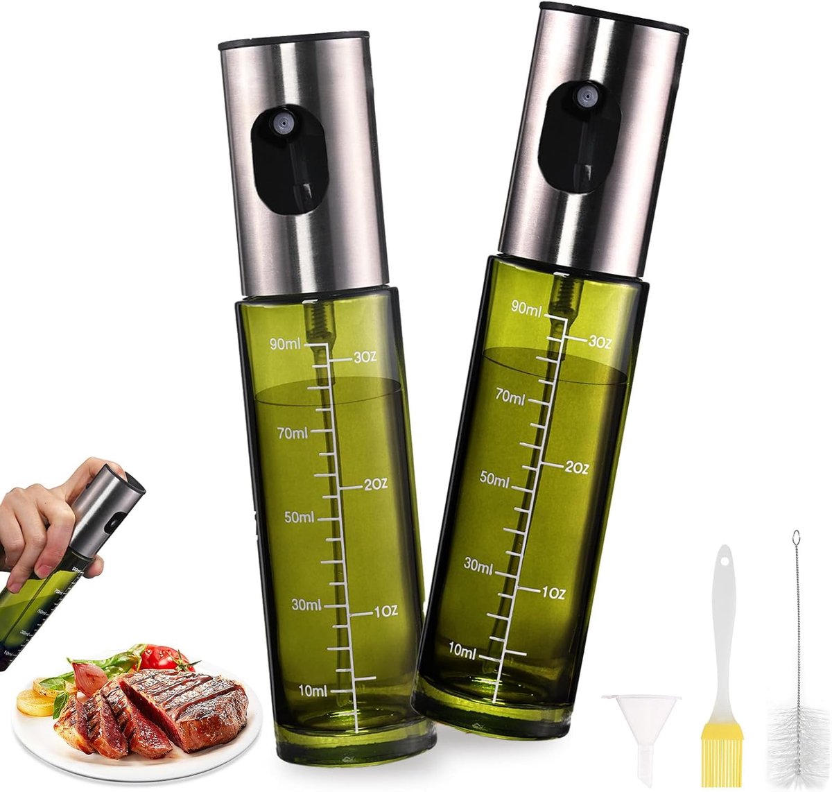 Oliespray keuken 2 stuks – 100 ml, UV-beschermend glas, voor airfryer, grill, salade