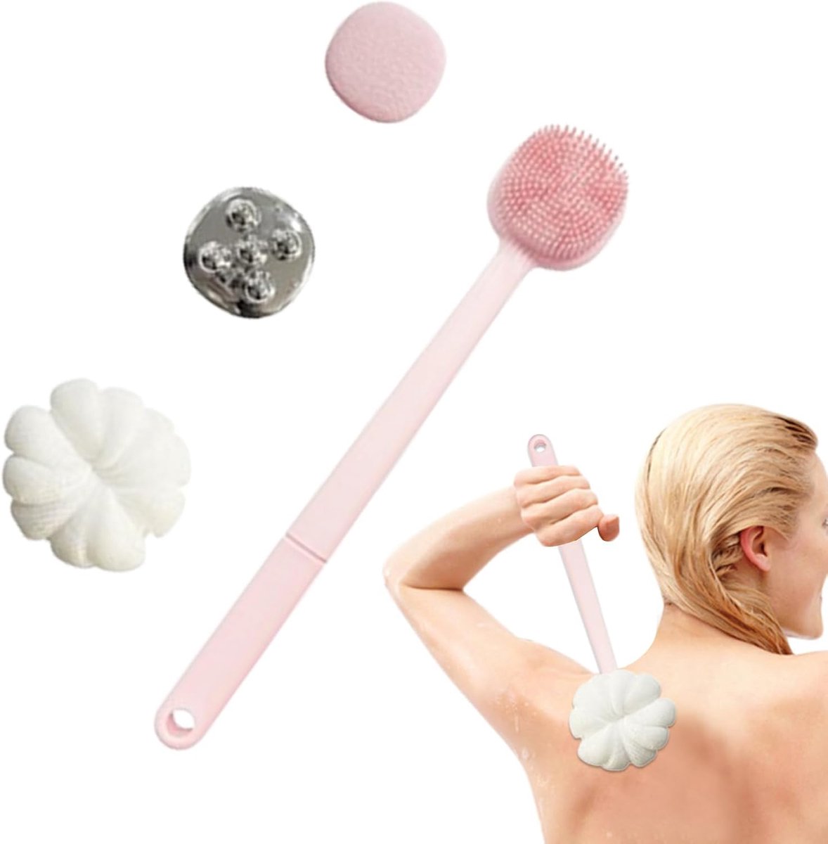 Rugborstel Douche - Lichaamsreiniger - Diepe Reiniging - Afneembaar Handvat - 28 x 7 x 8 cm