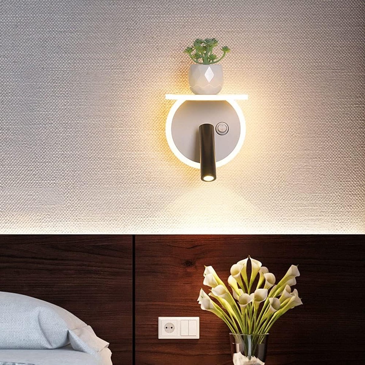 Wandspot Richtbaar - Wandkandelaar Schakelaar - Moderne Verlichting - Verstelbare Hoogte - 15x15x14cm - Wit Zwart
