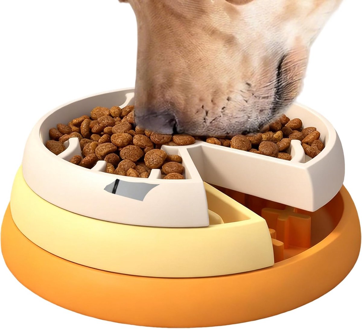 Honden voerbak - Interactieve voerbak - Langzaam eten - Puzzel labyrint ontwerp - 22 x 22 x 9 cm - geel