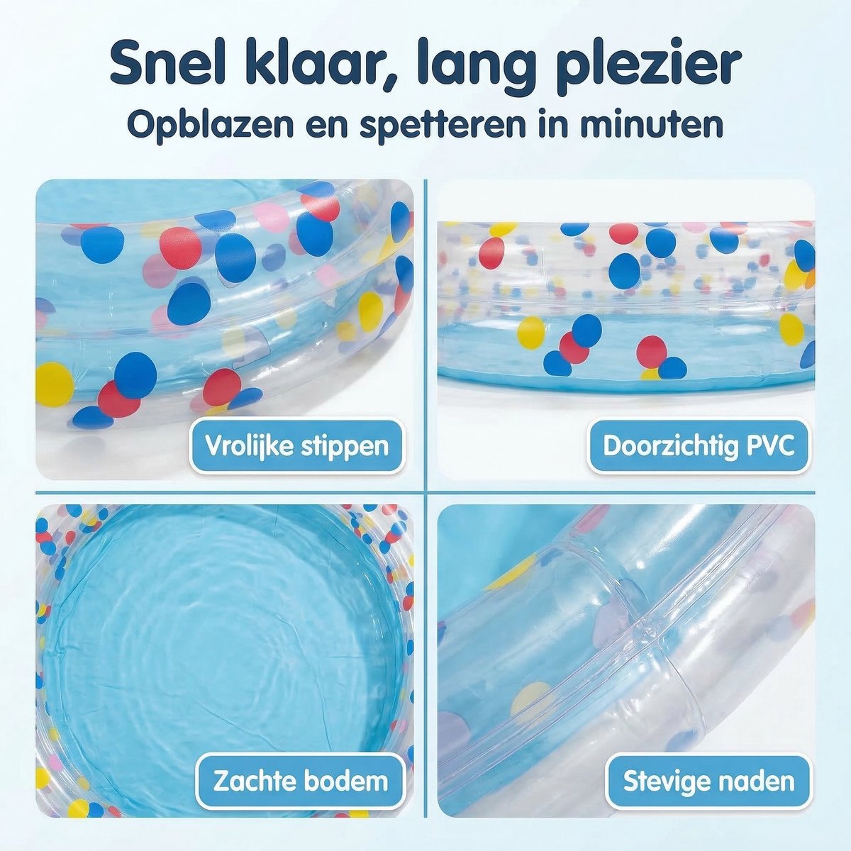 Cheqo® Opblaasbaar Zwembad - Kinderzwembad - Opblaasbaar Kinderzwembad - Baby Zwembad - Peuter Zwembad - Opblaasbad - Opblaasbaar Badje - Kinderbadje - Zwembadje - Rond Kinderzwembad - 2 Ring Zwembad - Stippen Kinderzwembad — afbeelding 3