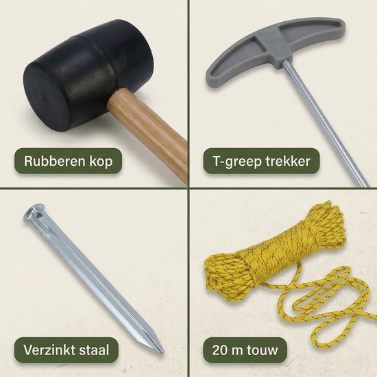 Cheqo® Camping Set - Kampeer Set - Kampeerset - Camping Accessoires Set - Kampeer Accessoires Set - Tent Haringen Set - Haringen Set - Tent Haringen - Haringtrekker - Rubberen Hamer Camping - Scheerlijnen van Cheqo — afbeelding 5