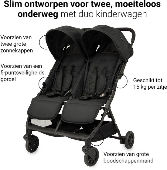 Novi Baby® Foss Go Duobuggy - All Black - Geschikt tot 15 kg per zitje - Compact opvouwbaar van Novi Baby® — afbeelding 3
