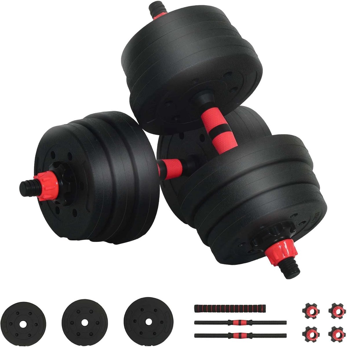 Dumbbell Set - Kracht Training Set - Thuis Fitness - 2-in-1 Ontwerp - 121 cm Lengte - Zwart en Rood