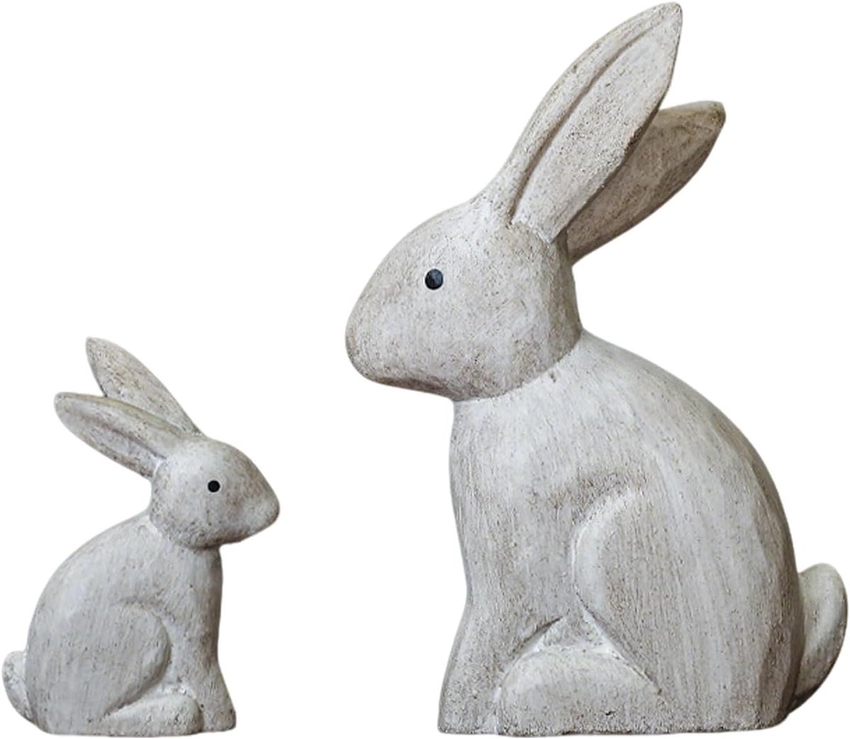 Paashazen Decoratie - Houten Figuren - Paasdecoratie Huis - Twee Maten - 7.2x8.8cm 12.7x18.2cm - Wit