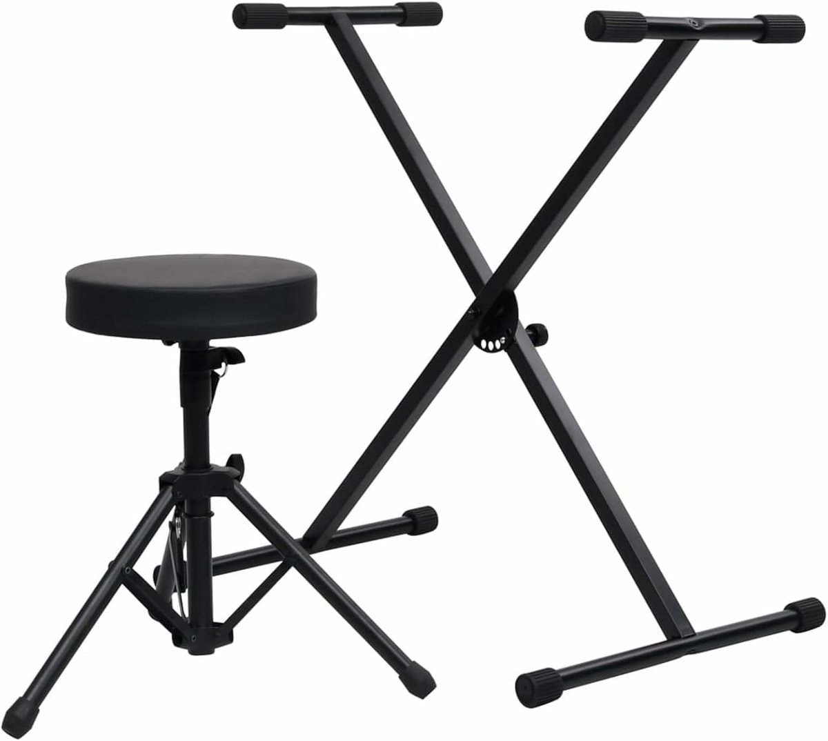 Keyboardstandaard Set - Met Kruk - Muziek Maken - Verstelbare Hoogte - Inklapbaar - Zwart