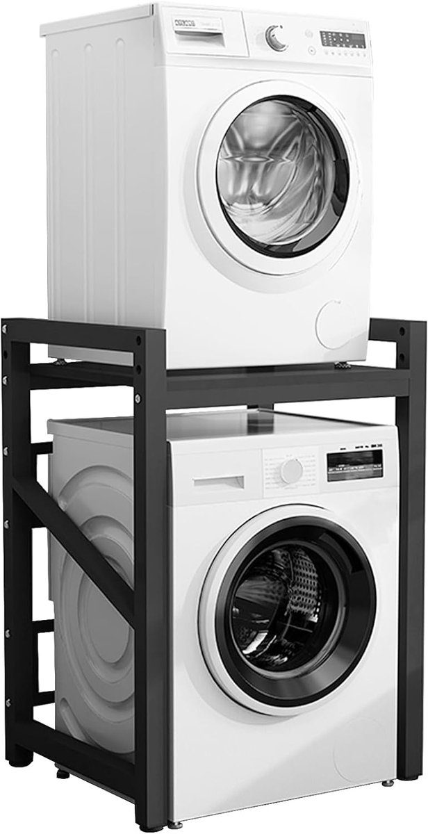 Wasmachine Opbergrek - Wasrek Droger Rek - Ruimte Besparen - Verstelbaar Dubbellaags - 63 x 73 x 110 cm - Zwart