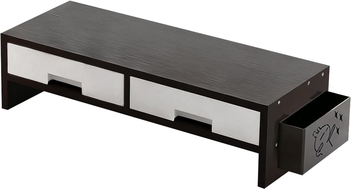 Monitor Verhoger - Bureau Organizer - Ergonomisch Werken - Dubbele Lade - 50cm Breed - Zwart