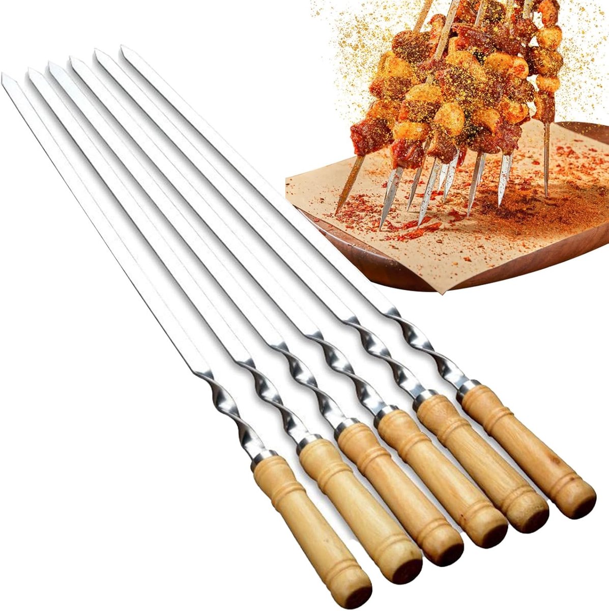 Grillspiesen Set - Herbruikbare Spiesen - Buiten Koken - Roestvrij Staal - 55cm Lengte