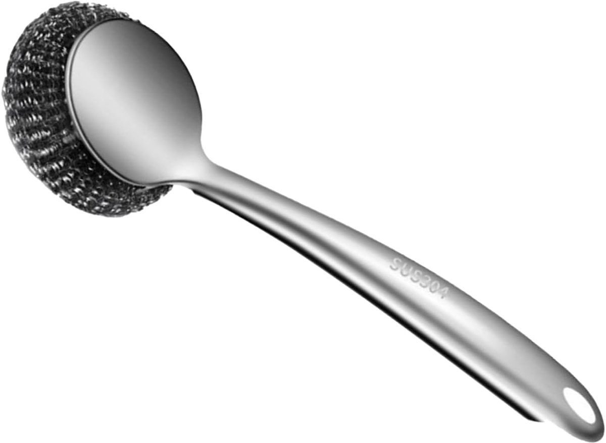 Schrobbers RVS - Vaatwasser Staalwol - Keuken Reinigen - Afneembare Kop - 28 cm Lengte