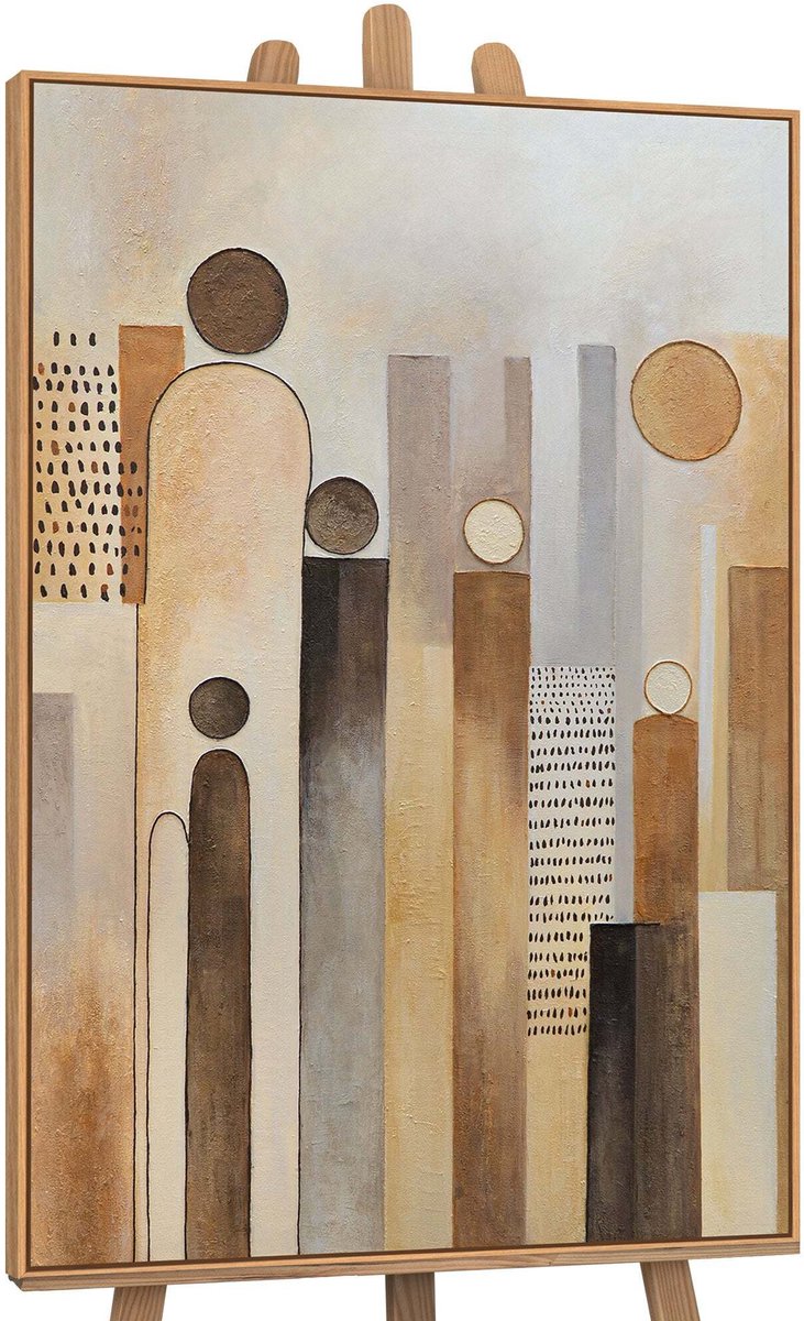 YS Canvas schilderij handgeschilderd city of figures abstract – YS-Art Gallery – Luxe wanddecoratie voor woonkamer – Modern schilderij voor slaapkamer en hal Wood